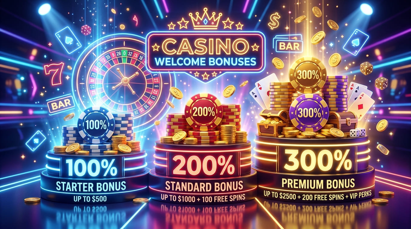 Escalones visuales de bonos de bienvenida para casino online